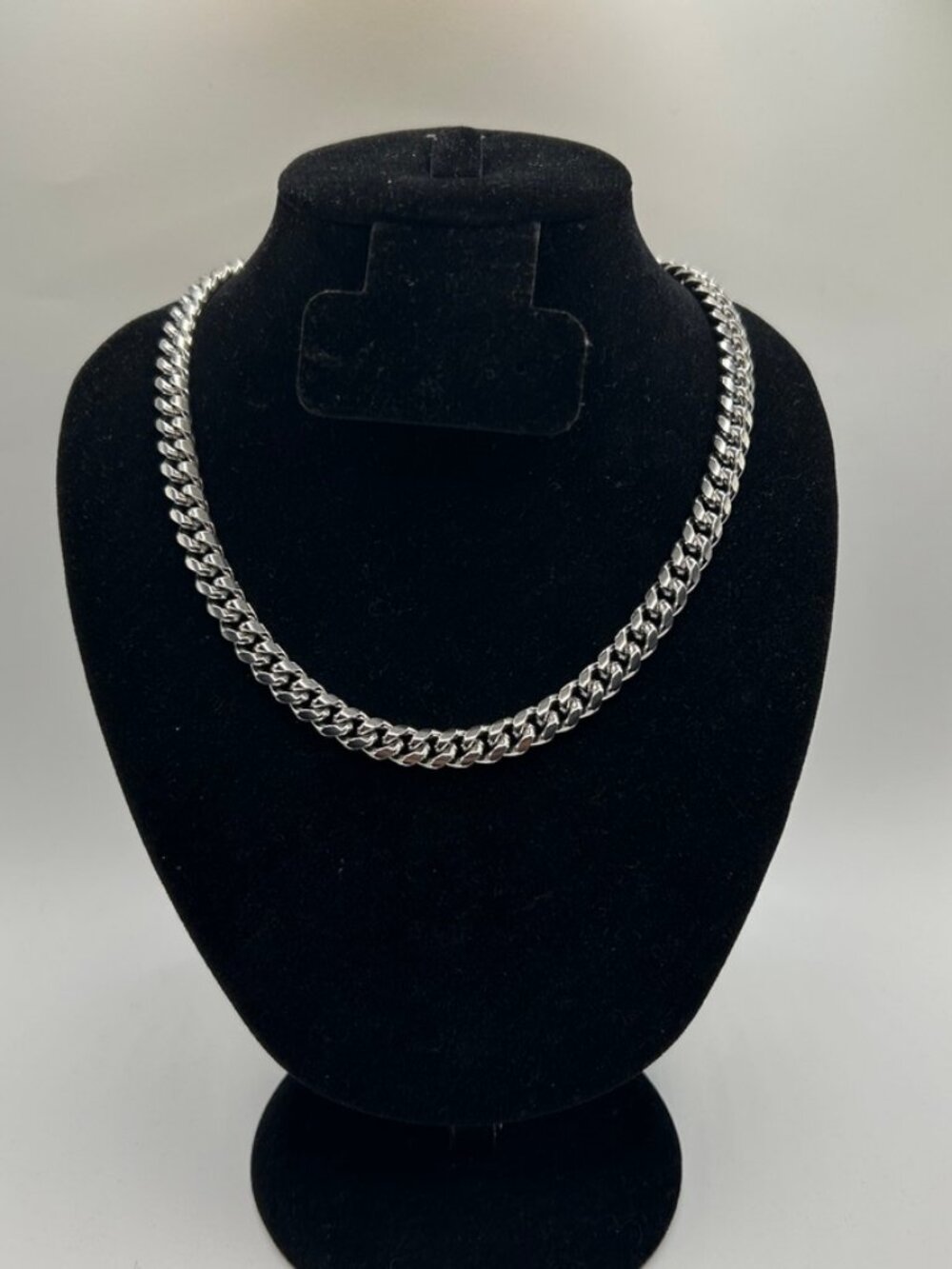Cuban Chain Real Silver 8mm 20 Inch Stainless Steel Plated Solid Durable Mens